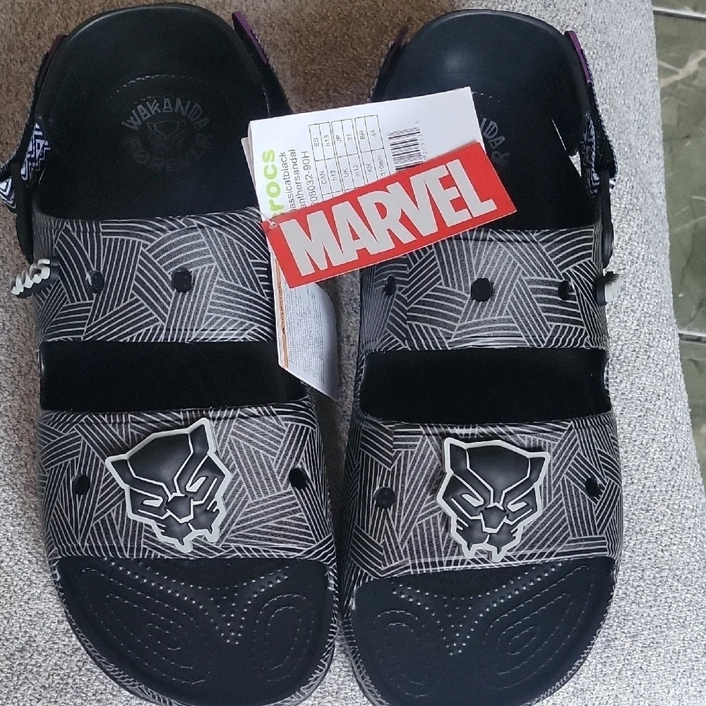 CROCS Marvel Wacanda Forever Black and Gray Sandals Black Panther  Size 13